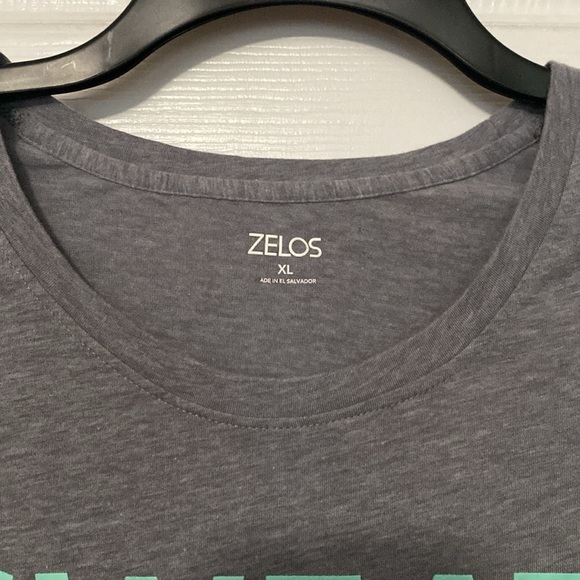 ZELOS Gray Short Sleeve T-Shirt with Mint Text - Picture 2 of 2